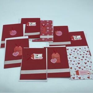 Valentines Day Cards Set of 9 Red White Homemade